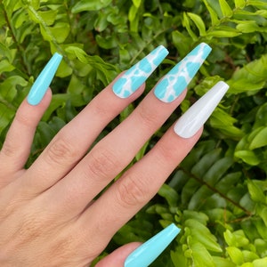 Baby Blue Cow Print Press On Nails image 9