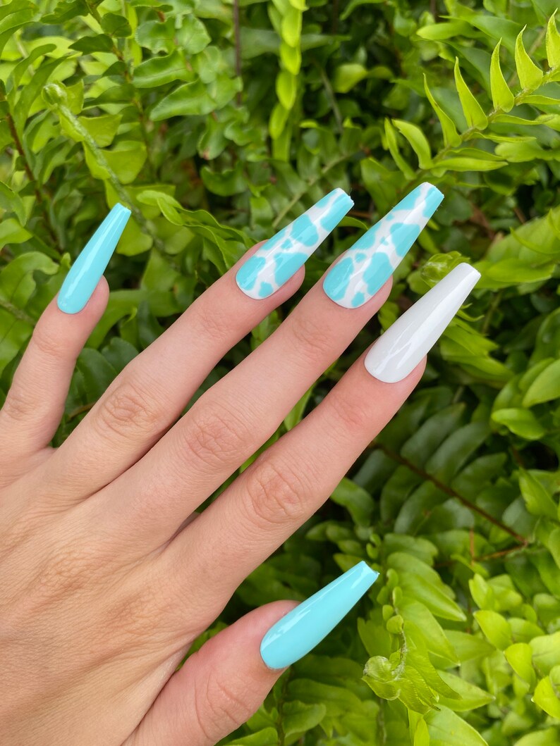 Baby Blue Cow Print Press On Nails image 9