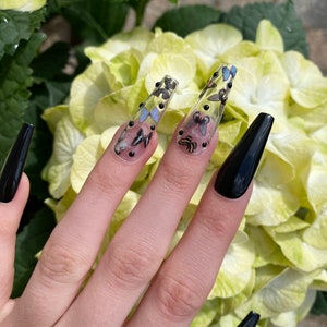 Black Butterfly Press On Nails / Black Rhinestones image 2