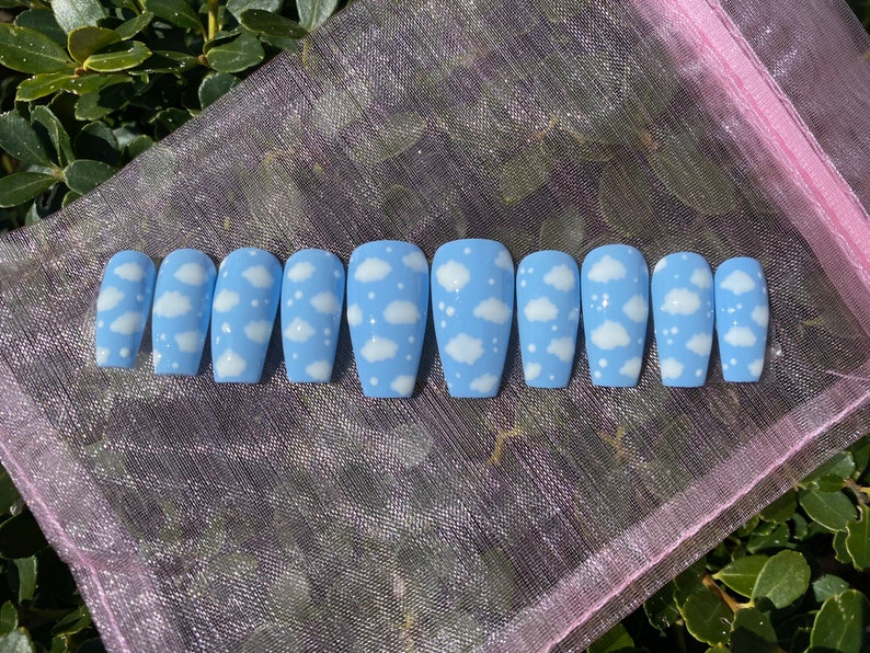 Baby Blue Cloud Sky Press on Nails / Glossy Finish | Etsy