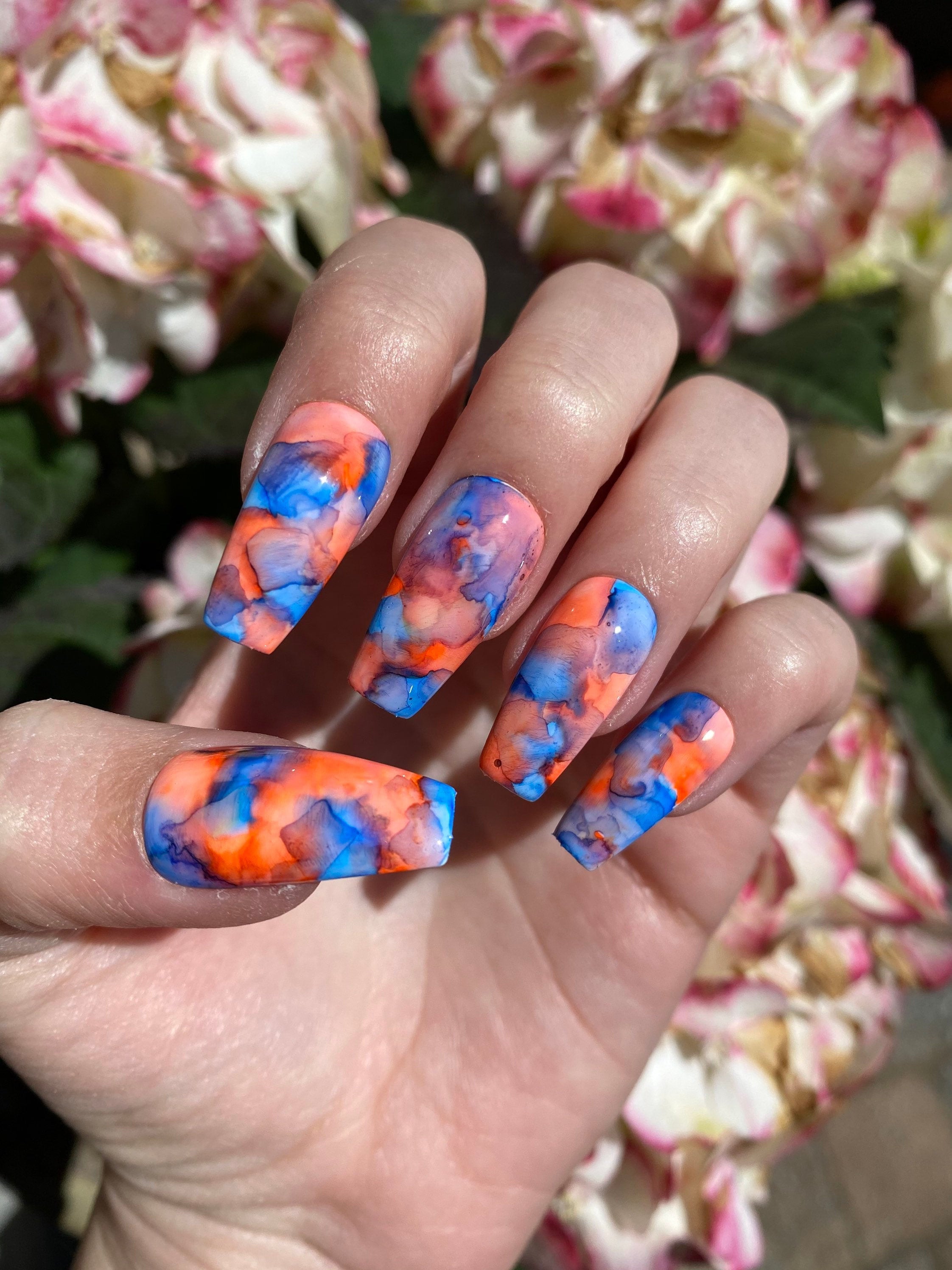 blue and orange nail designs