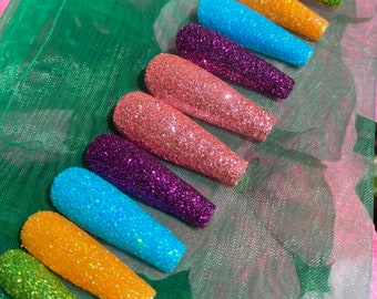 Colorful Glitter Press On Nails