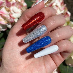 USA Nails / Red White and Blue Press On Nails / Glitter Nails image 6