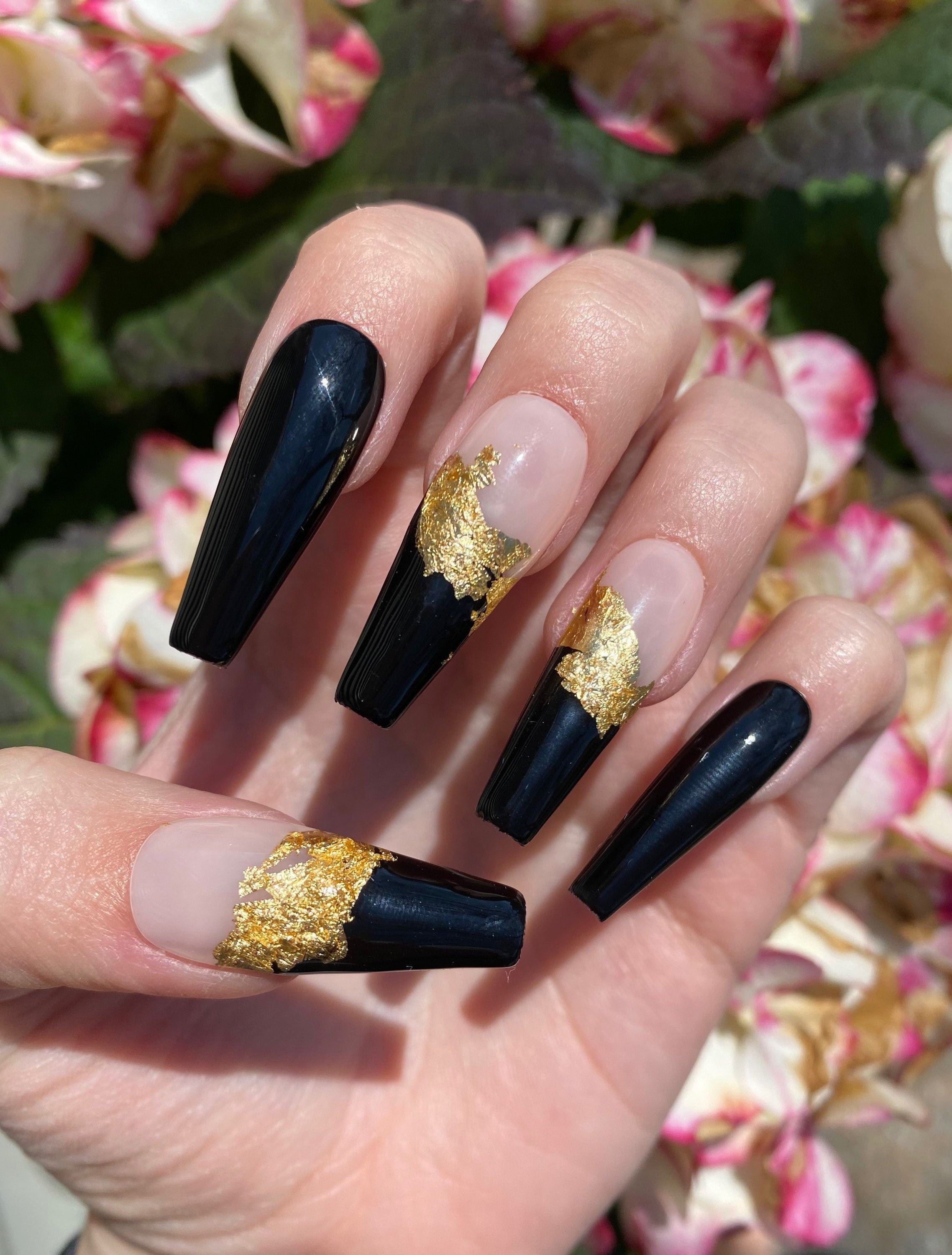 Black Foil Nails / Gold Foil Nails / Glossy Nails 