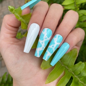 Baby Blue Cow Print Press On Nails image 2