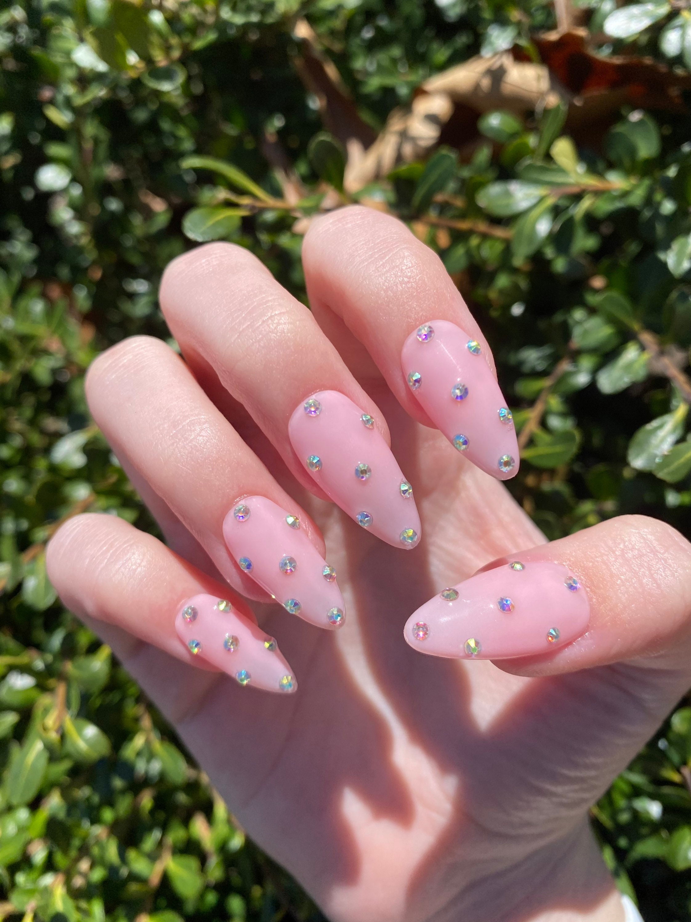 Pink Rhinestone Studded Press on Nails -  Hong Kong