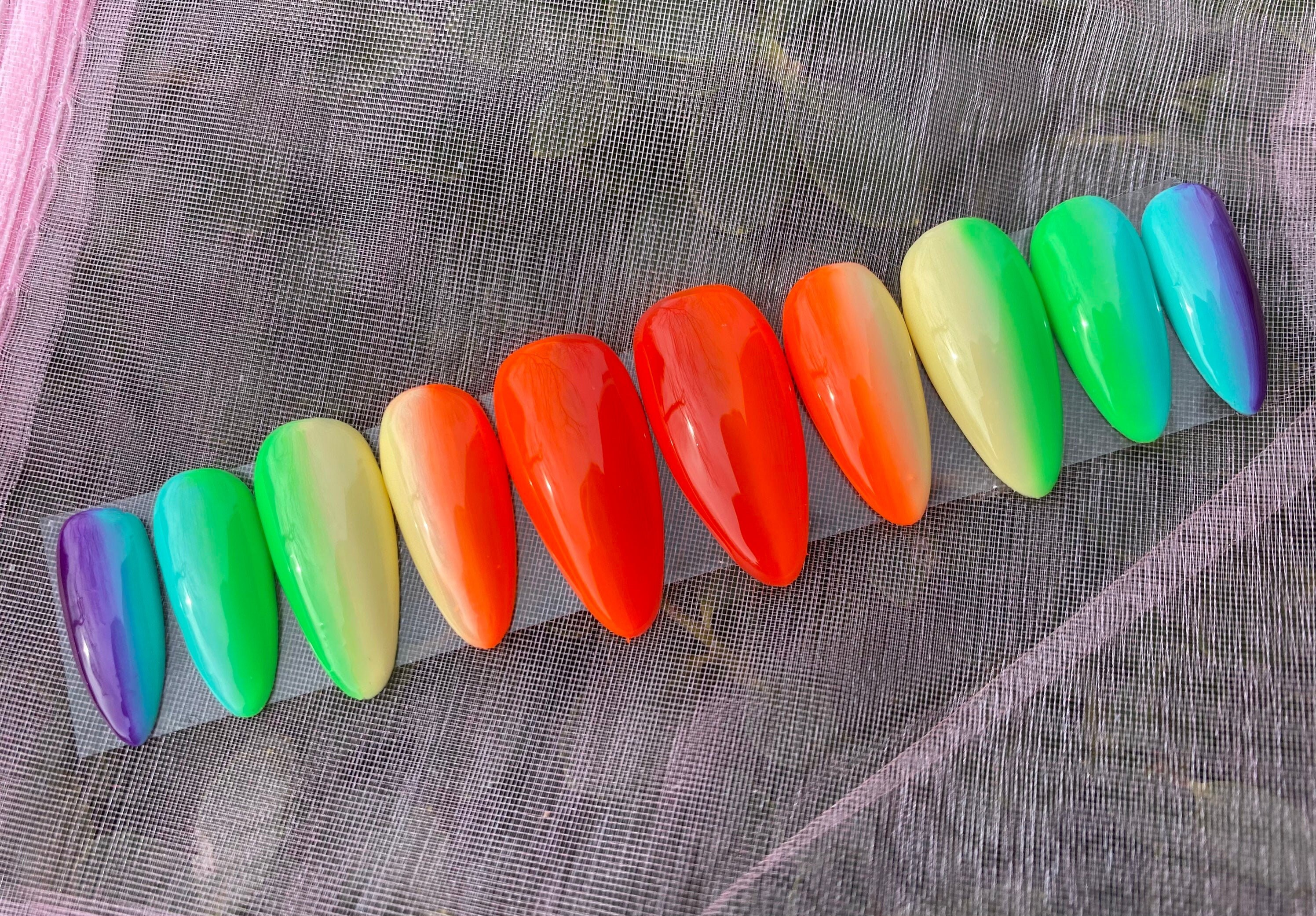 Rainbow Nails / Rainbow Gradient Press On Nails | Etsy