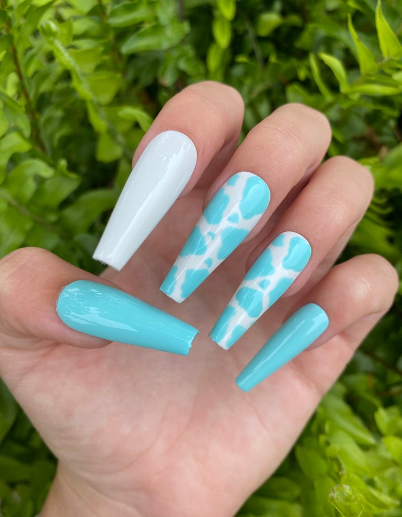 Baby Blue Cow Print Press On Nails image 6