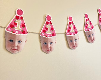 Strawberry Party Face Banner, Berry Sweet Birthday, 1st Birthday, Custom Face Banner, Berry Sweet, Kid Face Banner, Berry Cute, Strawberry
