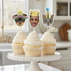 Custom Cupcake Toppers, Face Cupcake Toppers, Birthday Party Decorations, Personalized Decorations, Pet Birthday, Kid Face Cupcake Toppers
