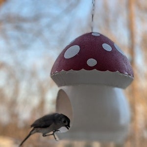 Handcrafted Mushroom Bird Feeder: Whimsical Outdoor Decor