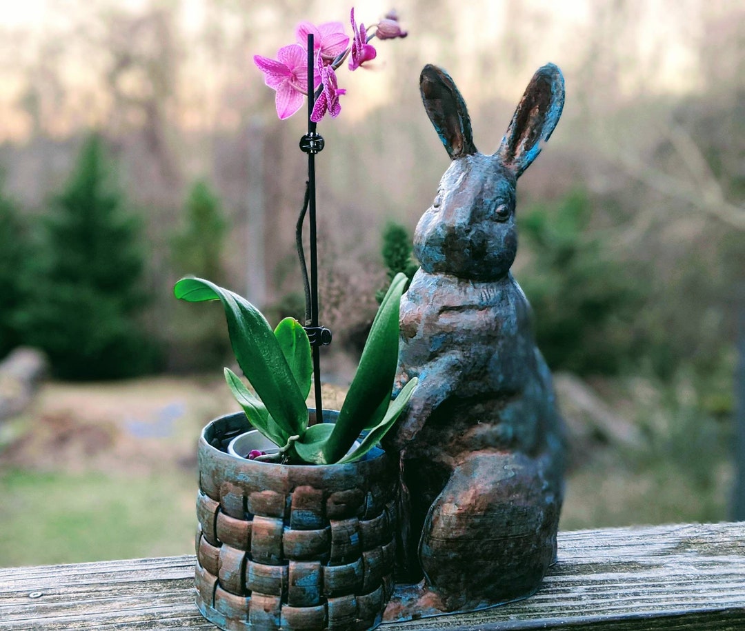 Handcrafted Copper Patina Rabbit Planter With Basket: 3d Printed Indoor ...