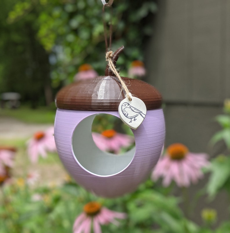 Acorn Bird Feeder: Modern Whimsical Hanging Birdfeeder lavender