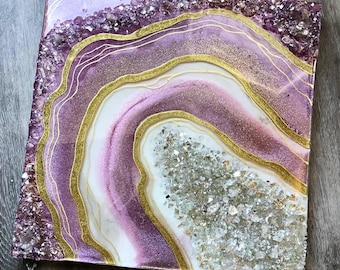 12" x 12" Pink/Gold Resin Geode Artwork