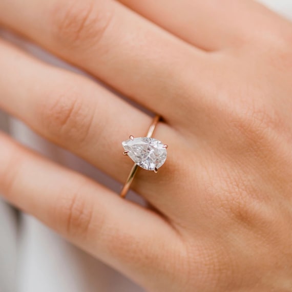 2 CT Pear Cut Moissanite Engagement Ring Solitaire Ring Etsy