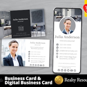 Real Estate Business Card, Digital Business Card, Real Estate Marketing, Business Card Design, Realtor Marketing, Editable Canva Templates