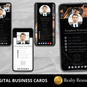 Real Estate Digital Business Cards, Realty Marketing, Virtual Business Card. Modern Realtor Editable Templates, Canva, Instant Download,