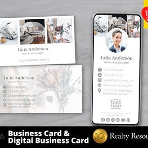 Real Estate Business Card, Digital Business Card, Real Estate Marketing, Business Card Design, Realtor Marketing, Editable Canva Templates