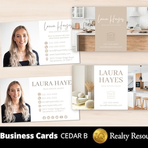 Sjabloon voor visitekaartjes van onroerend goed Set van 2, dubbelzijdig, bewerkbare sjablonen, Canva, onroerend goed logo, vastgoedmarketing, branding