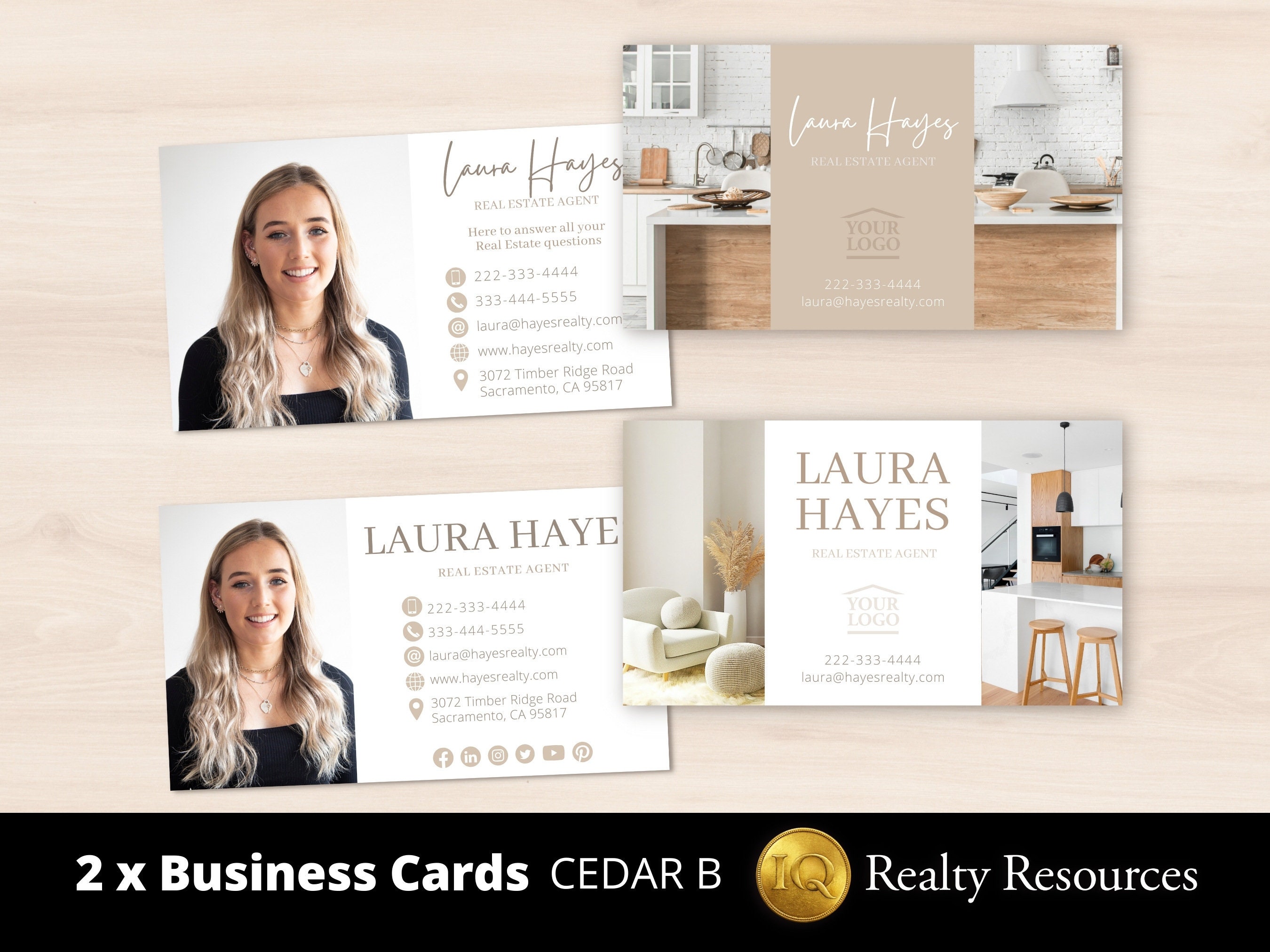 Real Estate Business Cards Template Set of 2, Double-sided, Editable ...