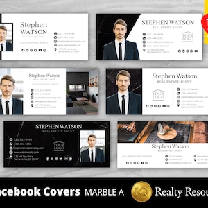 6 Real Estate Facebook Cover Banners, Social Media Banner, Realty Agent Marketing, Branding, Editable Templates, Canva, Customize