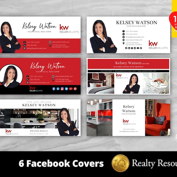 6 Real Estate Facebook Cover Banners, Social Media Banner, Realty Agent Marketing, Branding, Editable Templates, Canva, Customize