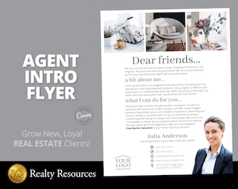 Real Estate Flyer Template, Agent Introduction, Agent Marketing, Neighbourhood Farming, Realtor Marketing Flyer, Branding, Editable Canva