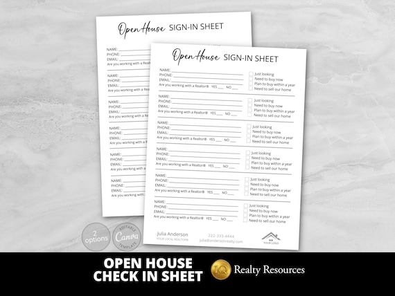 Real Estate Open House Sign In Sheet, Open House Flyer, Real Estate Flyer, Realtor Marketing, Real Estate Marketing Editable Canva Template