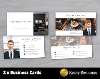 2 Real Estate Business Card Templates, Double-Sided,  Editable Templates, Canva, Real Estate Logo, Realty Marketing, Business Branding