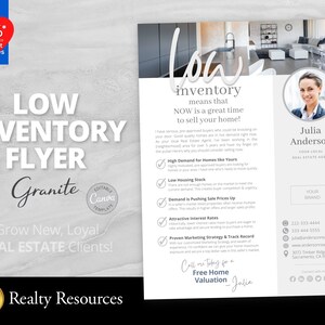 Modèle de Flyer immobilier, Inventaire faible, Marketing immobilier, Lettre de prospection Flyer de quartier, Modèles Canva, Téléchargement numérique