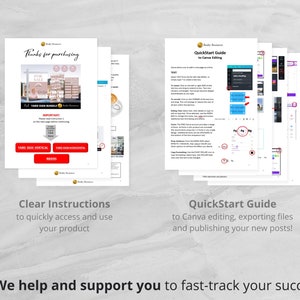 Peut inclure: Un guide num&eacute;rique avec des instructions sur la fa&ccedil;on d'utiliser Canva pour &eacute;diter, exporter et publier de nouveaux messages. Le guide comprend des captures d'&eacute;cran de l'interface Canva et du texte expliquant les &eacute;tapes &agrave; suivre.