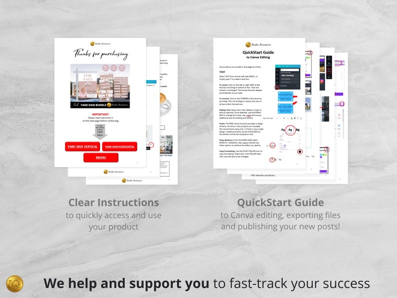 Peut inclure: Un guide num&eacute;rique avec des instructions sur la fa&ccedil;on d'utiliser Canva pour &eacute;diter, exporter et publier de nouveaux messages. Le guide comprend des captures d'&eacute;cran de l'interface Canva et du texte expliquant les &eacute;tapes &agrave; suivre.