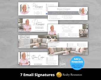 Pacote de modelos de assinatura de e-mail para imobiliárias, modelos de e-mail, marketing imobiliário, Gmail, modelo moderno para corretor de imóveis no Canva, download digital