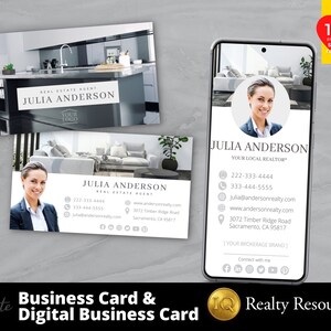 Real Estate Business Card, Digital Business Card, Real Estate Marketing, Business Card Design, Realtor Marketing, Editable Canva Templates