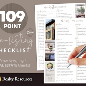 May include: A checklist for real estate agents to use when preparing a home for sale. The checklist includes 109 points to help ensure the home is ready for potential buyers. The checklist is divided into categories such as inside prep, bathroom, garden, garage, exterior, attic, and living.