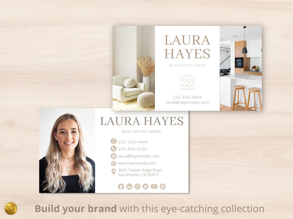 Real Estate Business Cards Template Set of 2, Double-sided, Editable ...