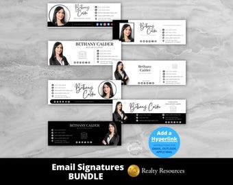 Pacote de modelos de assinatura de e-mail para imobiliárias, marketing, modelo de e-mail, modelo moderno para negócios de corretores de imóveis, download digital de modelos do Canva
