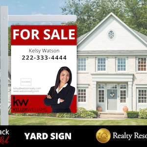 Placa de quintal de imóveis, placa de imóveis Keller Williams, placa de quintal para venda, placa de casa aberta, placa vendida, modelo editável do Canva