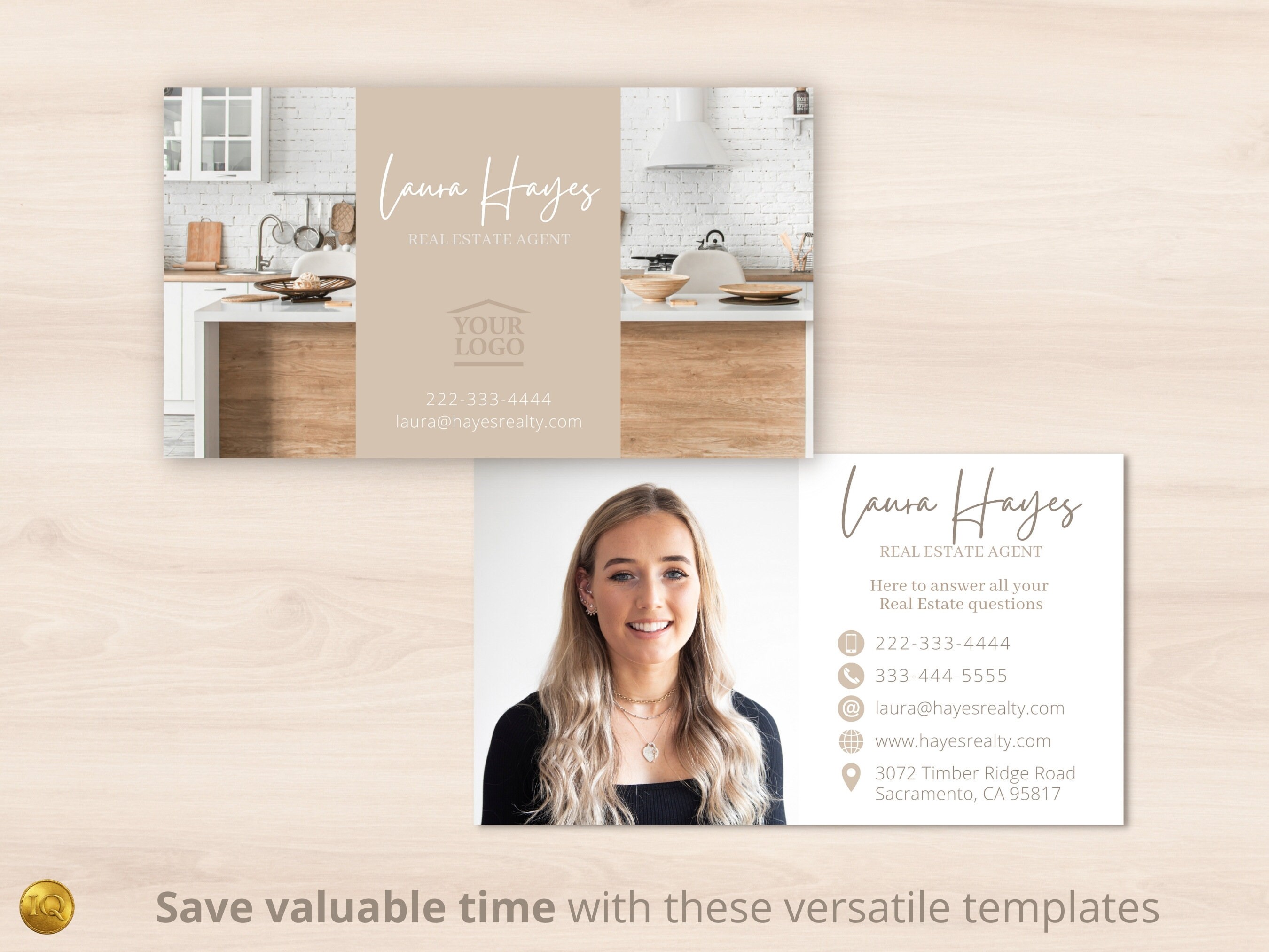 Real Estate Business Cards Template Set of 2, Double-sided, Editable ...