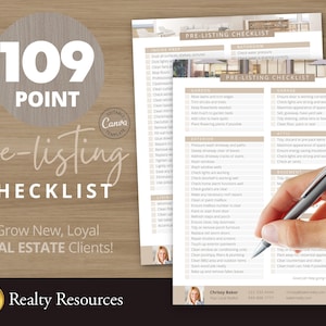 Real Estate Pre-Listing Checklist for Home Sellers, Checklist Template, Real Estate Marketing, Realty Marketing, Editable Canva Templates
