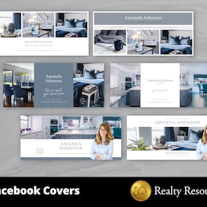 6 Real Estate Facebook Covers Templates, Realty Marketing, Agent Introduction, Social Media, Editable Templates, Canva, Instant Download