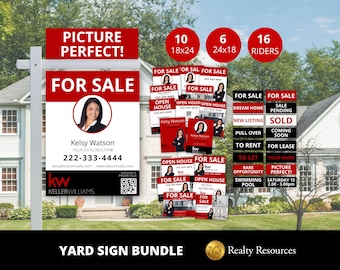 Real Estate Yard Sign Bundle, Keller Williams Real Estate Signs, For Sale Yard Sign, Open House Sign, Sold Sign, Sign Riders, Canva Template