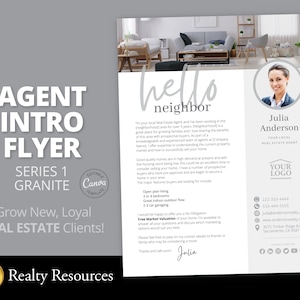 Real Estate Flyer Template, Hello Neighbor Realtor Introduction Flyer, Letter, Neighborhood Farming, Realtor Marketing, Canva Template image 1