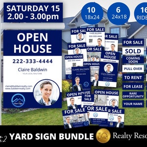 Real Estate Yard Sign Bundle, Real Estate Signs, For Sale Yard Sign, Realtor sign, Open House Sign, Sold Sign, Sign Riders, Canva Template