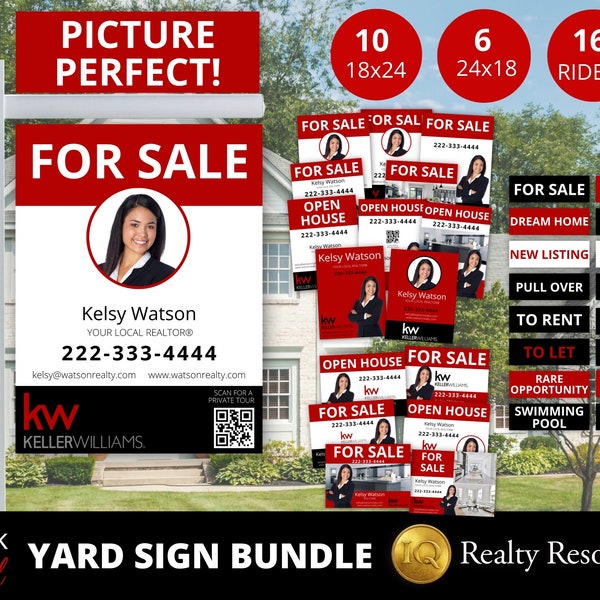 Real Estate Yard Sign Bundle, Keller Williams Real Estate Signs, For Sale Yard Sign, Open House Sign, Sold Sign, Sign Riders, Canva Template