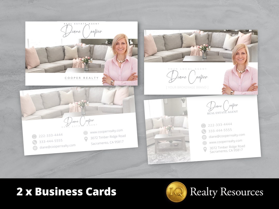 Real Estate Business Cards Template Set of 2, Double-sided, Editable ...