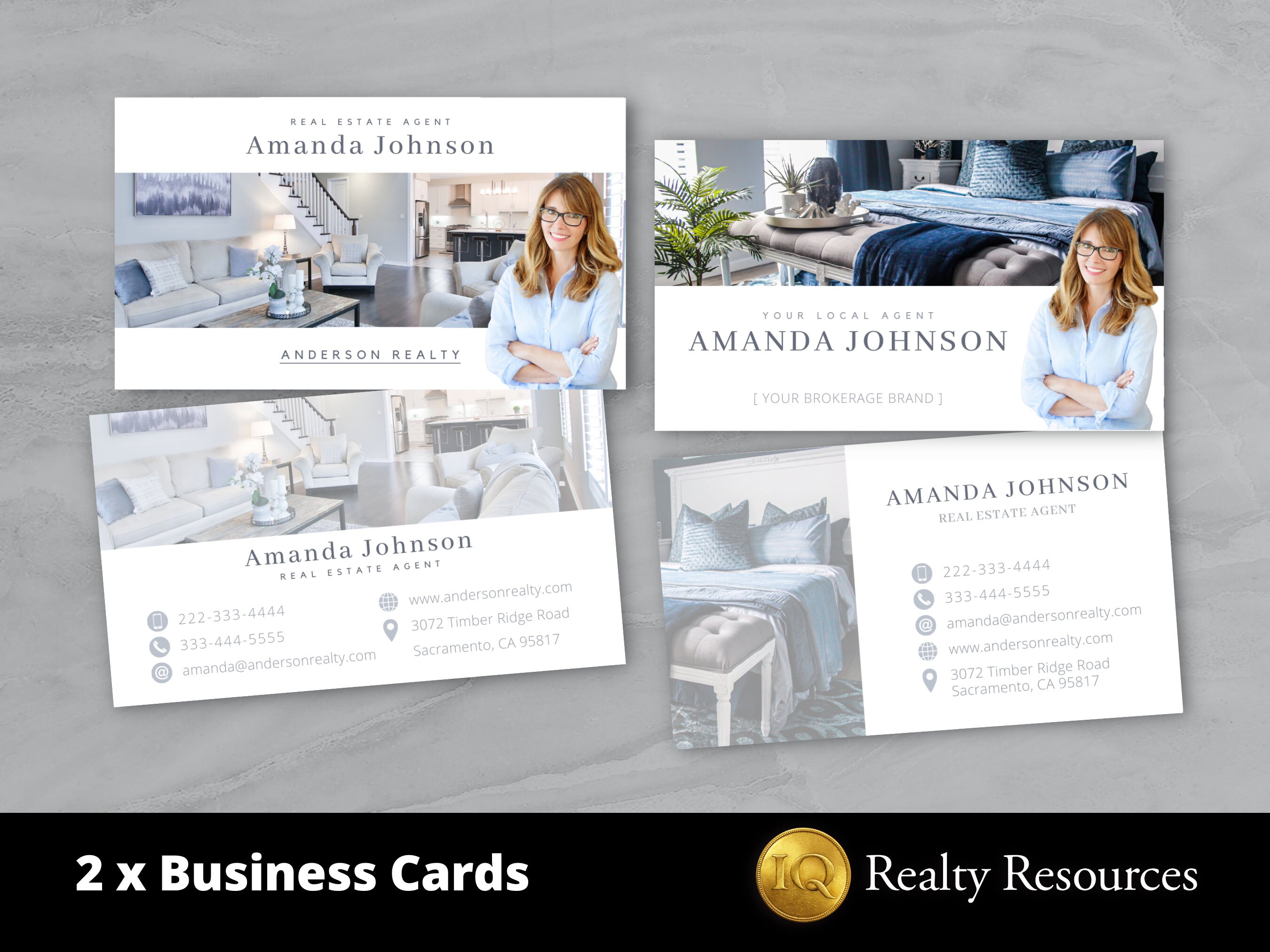 Real Estate Business Cards Template Set of 2, Double-Sided, Editable Templates, Canva, Real Estate Logo, Realty Marketing, Branding