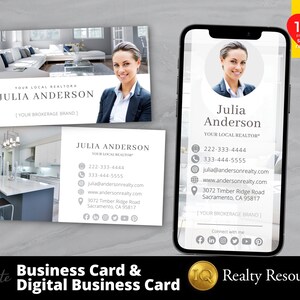 Real Estate Business Card, Digital Business Card, Real Estate Marketing, Business Card Design, Realtor Marketing, Editable Canva Templates