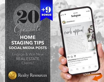 20 Real Estate Social Media Staging Tips Granite, for Instagram & Facebook, Editable Templates, Instant Download, Canva