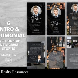 6 Social Media Facebook & Instagram Stories, Agent Intro und Testimonials, Maklermarketing, Marke, bearbeitbare Vorlagen, Canva